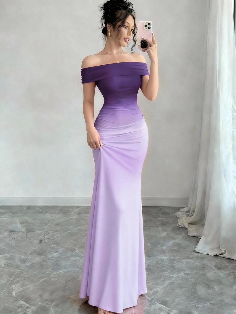 2026 Fashion Gradient One-Shoulder Bodycon Maxi Dress for Women