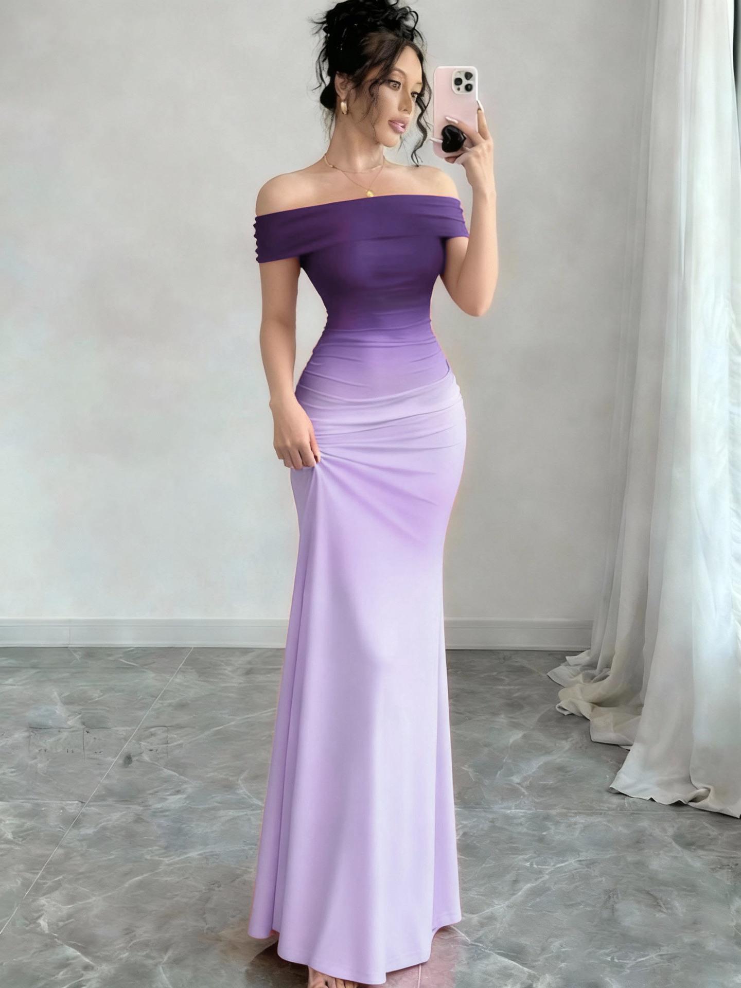 

Модное градиентное облегающее макси-платье на одно плечо для женщин 2026 XXL фиолетовый