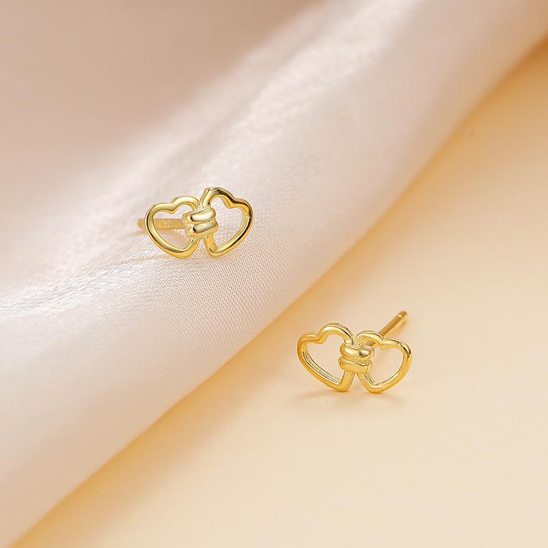 Banyan Tree S925 Silver Sweet Double Heart Earrings for Women