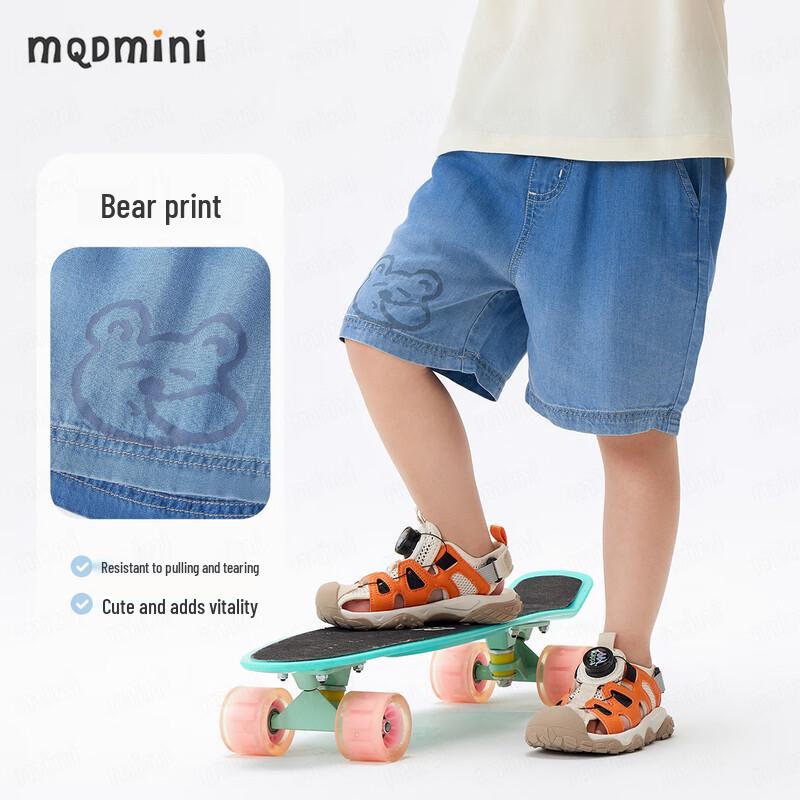 MQDMINI Kids' Tencel Denim Shorts with Gradient Bear