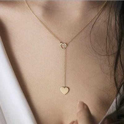 C174 Trendy Fashion Personality Heart Pendant Women's Y-shaped Necklace Exquisite Single Layer Clavicle Chain