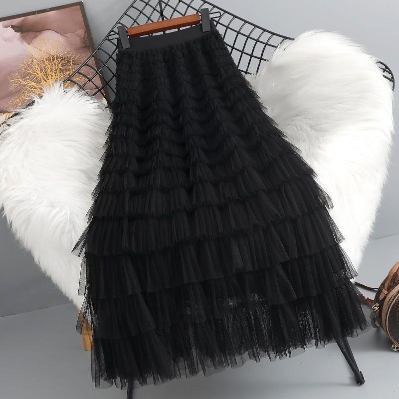 

Повседневное женское однотонное бальное платье, длинная юбка из тюля с высокой талией, плиссированные элегантные женские сетчатые макси-юбки для свиданий one size чёрный