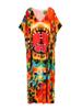 EDOLYNSA 2024 Bohemian Bunte V-ausschnitt Lose Kaftan Kleid Für Frauen Sommer Casual Plus Größe Batwing Ärmel Urlaub Langes Kleid Q1464