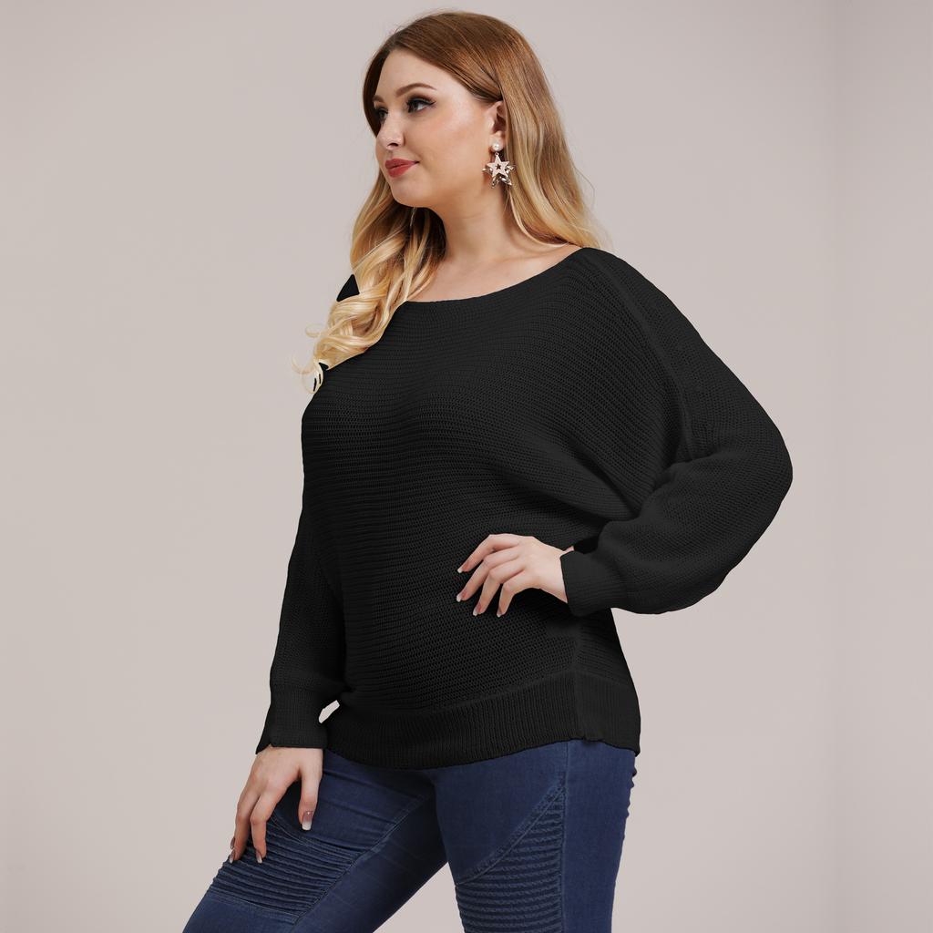 Plus size women's European and American autumn/winter woven shirt, bat-sleeve loose pullover sweater, fashionable top F190712