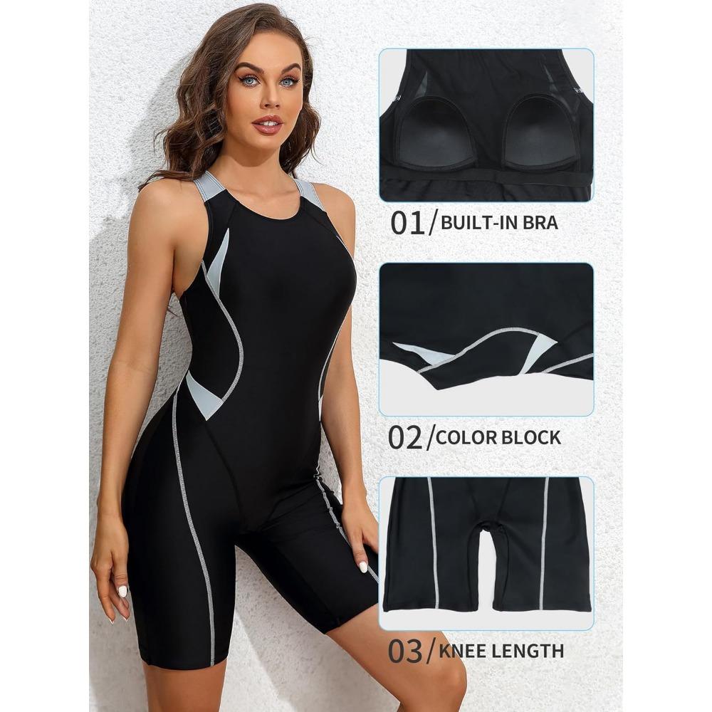 Charmleaks Athletic One Piece Swimsuits for Women Boyleg Swimwear Racerback Bathing Suits