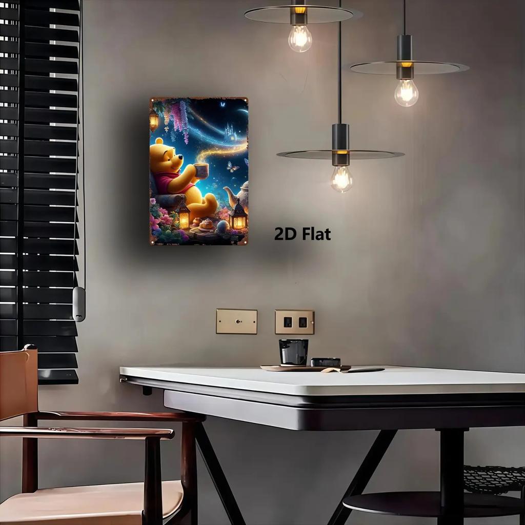 1pc Disney Stitch& Lilo Iron Wall Art- Enchanting Night Scene with Teacup Bear, Fairy Castle, Starry Sky& Butterflies, Vibrant C