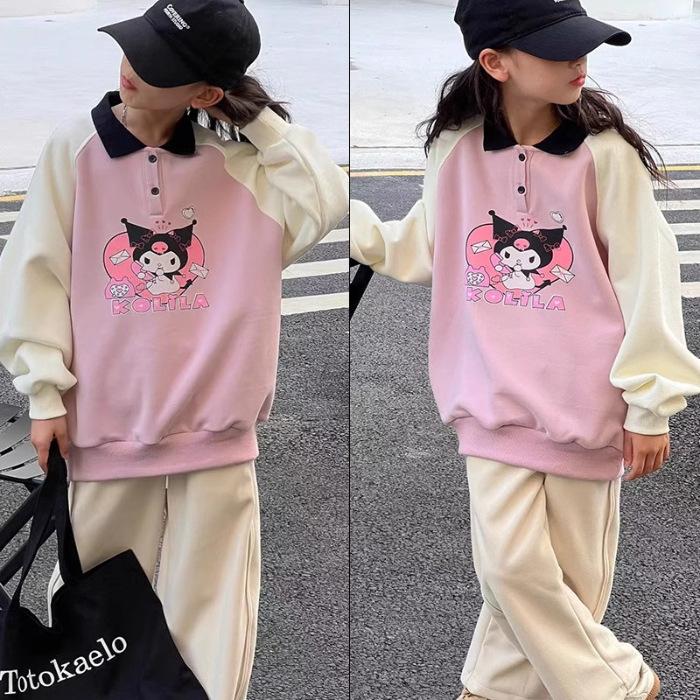 Girls Cartoon Collar Sweatshirt Casual Long Sleeve Top For Spring Autumn Kids Fashion Outerwear 100