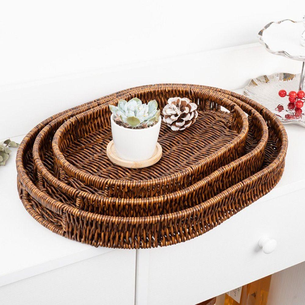 Hand-Woven Imitation Rattan Basket Multipurpose Food Storage Basket Bread Basket  Household Storage