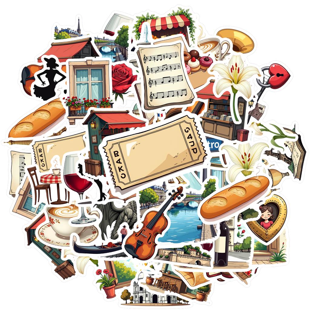 35pcs-100pcs Playful Culinary Delights Stickers Vintage French Culture Teacher Reward Stickers Graffiti Decals For Car Sticker