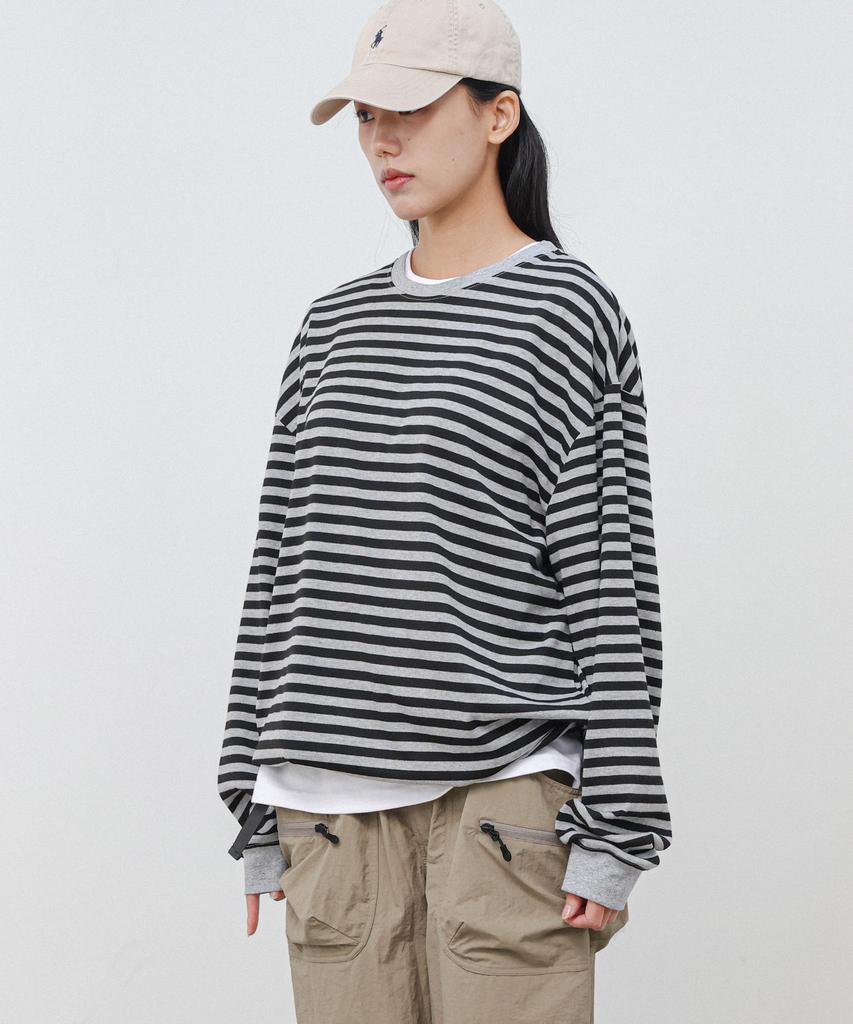 Modernoment Striped Oversized String Long Sleeve [Gray]