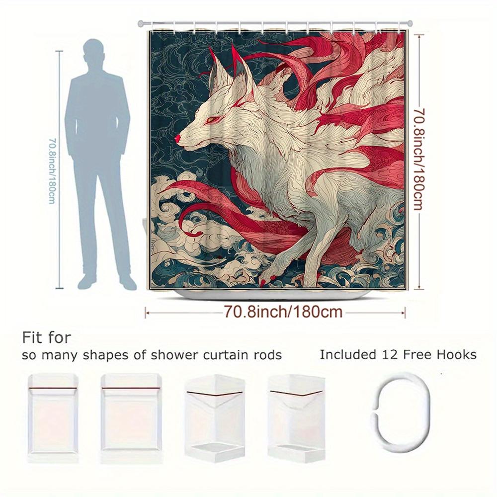 1Pc Fox Pattern Shower Curtain, Mountain Landscape Animal Theme Bathroom Decor Polyester Fabric With 12 Hooks, 70. 8X70. 8 Inche