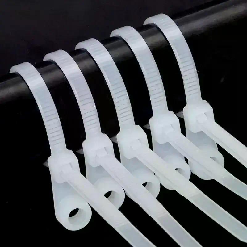 Organizer 100pcs Screw Hole Cable Ties Reusable Fixed Nylon Self-locking Cord Straps Fastening Loop Office