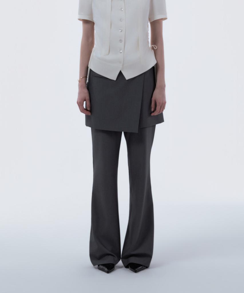Mausolleum Emma Tailored Wrap Skirt & Pants Set - Gray