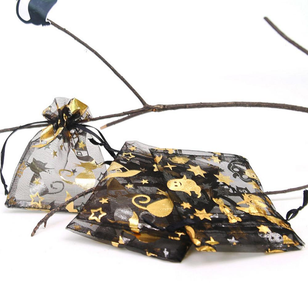 

10pcs Halloween Drawstring Gift 9*12cm Stamping Ghost Festival Boutique Yarn Bag Drawstring Yarn Bag 9x12cm