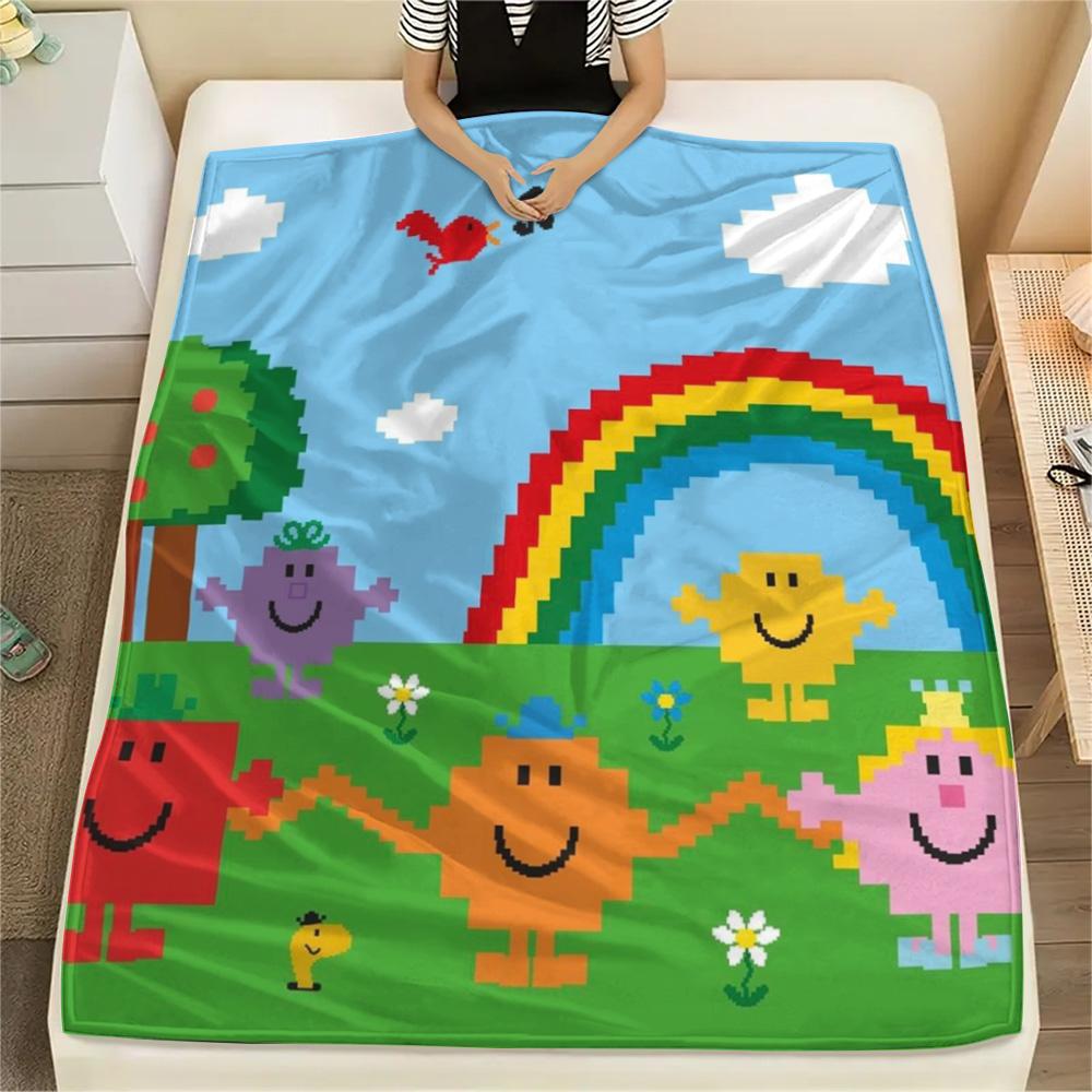 1PC Mr. Men Little Miss Patterned Flannel Blanket Suitable For All Seasons for Home Decor Warmth and Comfort Gifts Holiday Present