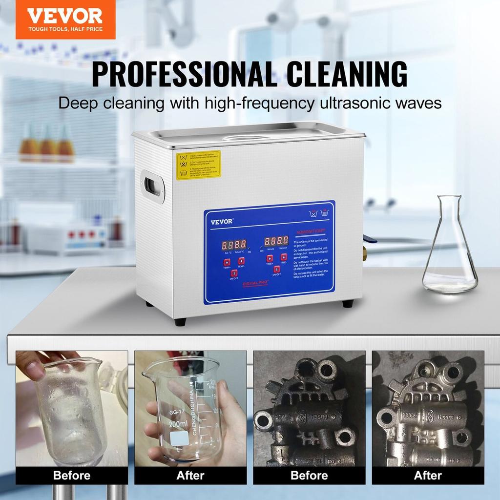 Ultrasonic Cleaner Machine, 6L Stainless Steel Ultrasonic Cleaning Machine, with Digital Heater Timer, Jewelry Cleaning for Commercial Personal Home