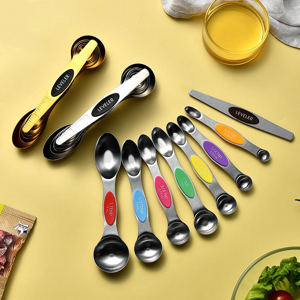 8Pcs Stainless Steel Metal Magnetic Measuring Spoons Set Tablespoon Measuring Spoons Kitchen Gadgets for Baking Cooking