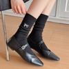 Embroidered Bow Socks Stacking Socks Season Pure Cotton Boneless Double Needle Cute Cotton Medium Tube Socks Women