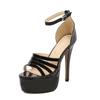 Stage model catwalk car show super high heel sandals waterproof table thin heel black sexy hate sky high international station