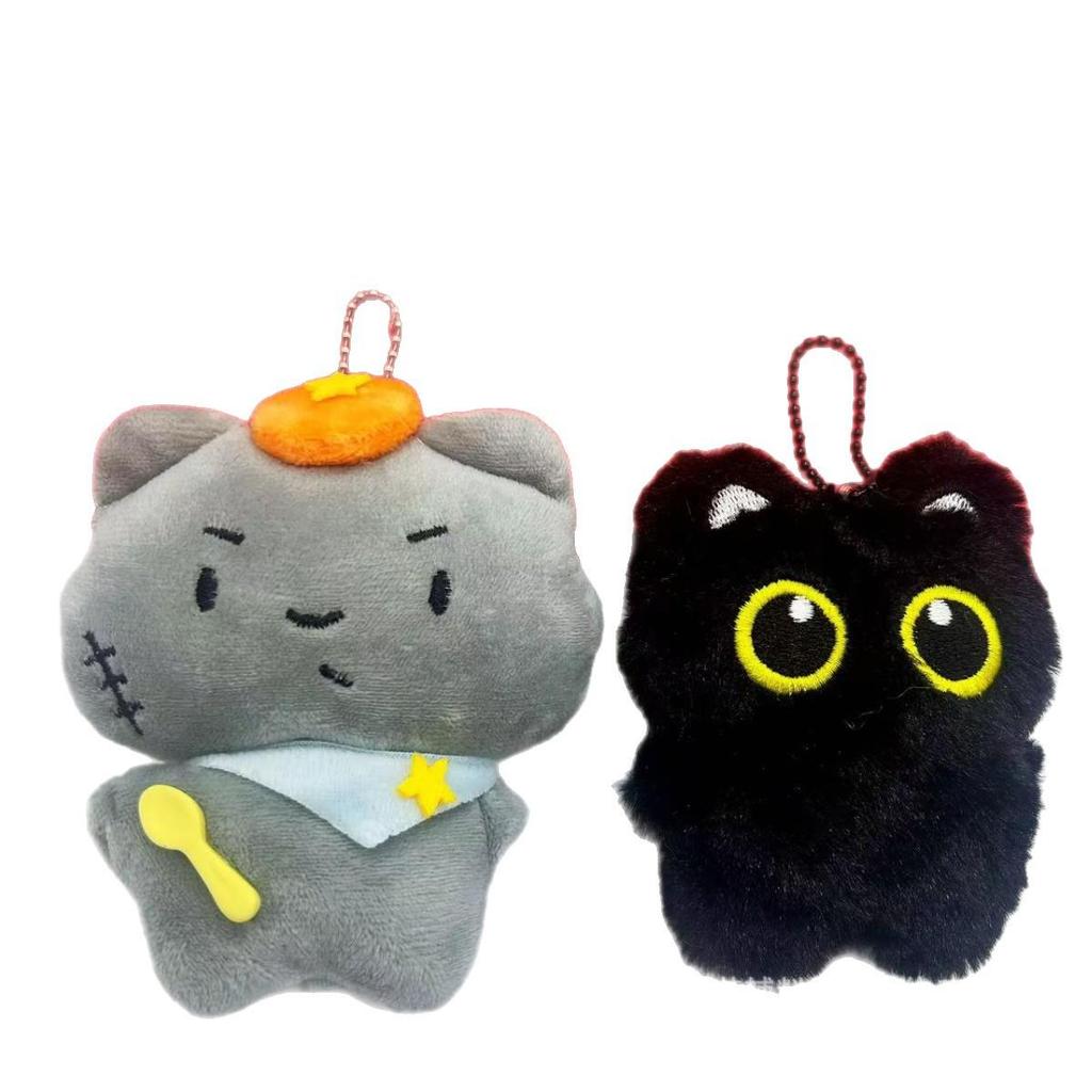 Sac Bandoulière Paresseusement Mignon Loup Gris & Chat Noir en Peluche avec Accessoire DIY & Décoration de Chaussures