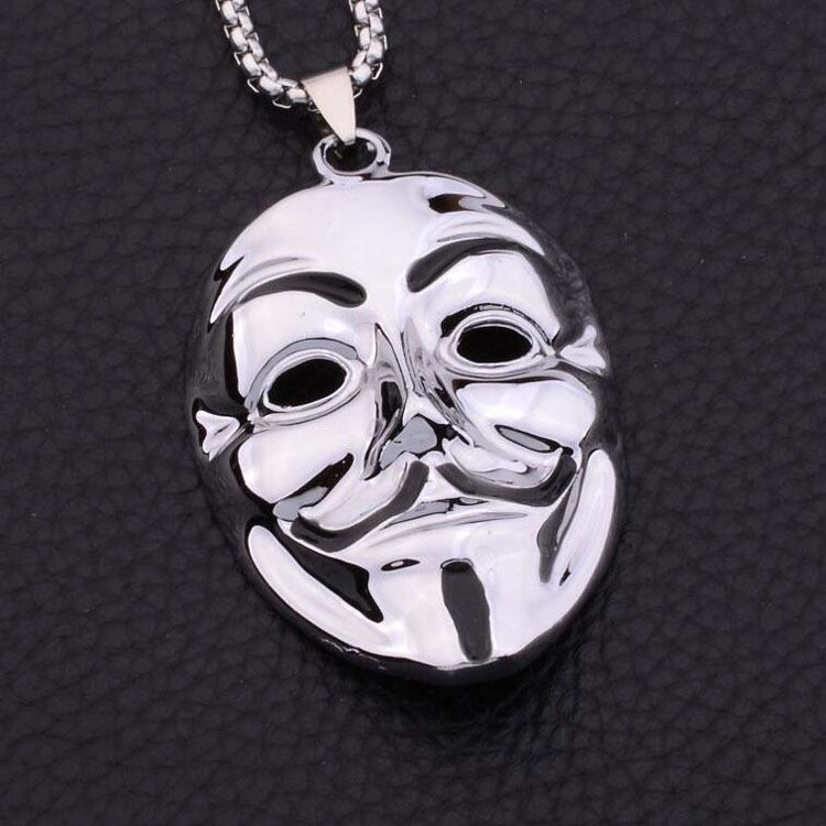 V-for-Vendetta Pendant Necklace: Titanium Steel Hip Hop Style, Long Chain, Trendy for Men