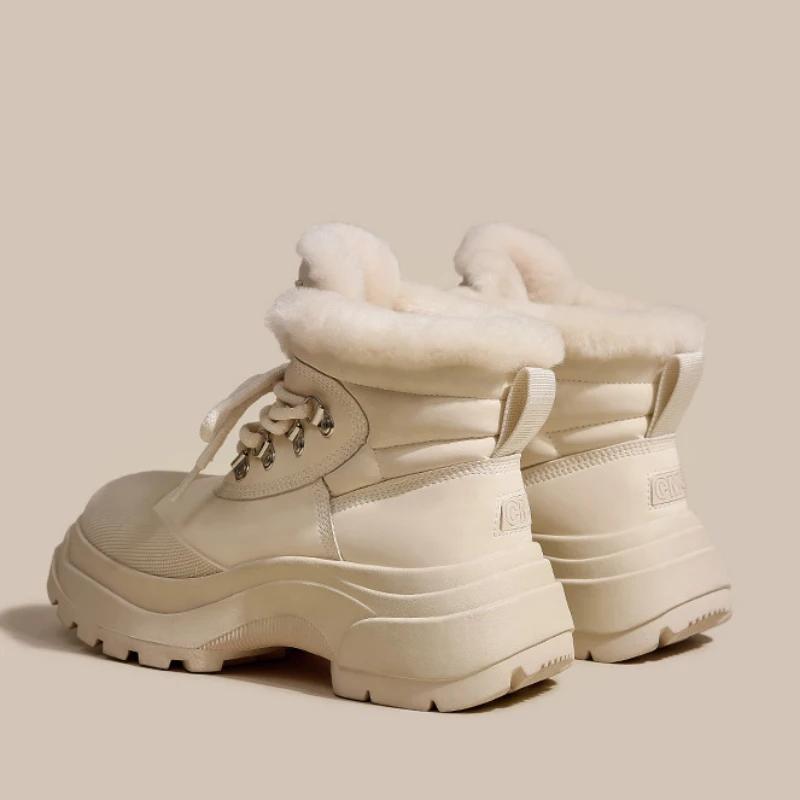 2024 Nové Zimní Dámské Boty Vysoké Kvality Teplé Sněhule Šněrovací Pohodlné Kotníkové Boty Venkovní Vodotěsné Turistické Dámské Boty