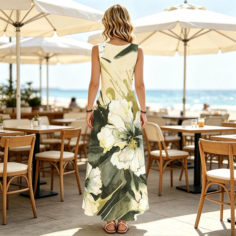 Women's Sleeveless Maxi Dress,Lightweight Loose Fit Elegant Summer Dress for Beach Vacation,Poolside,Casual Daily Occasions