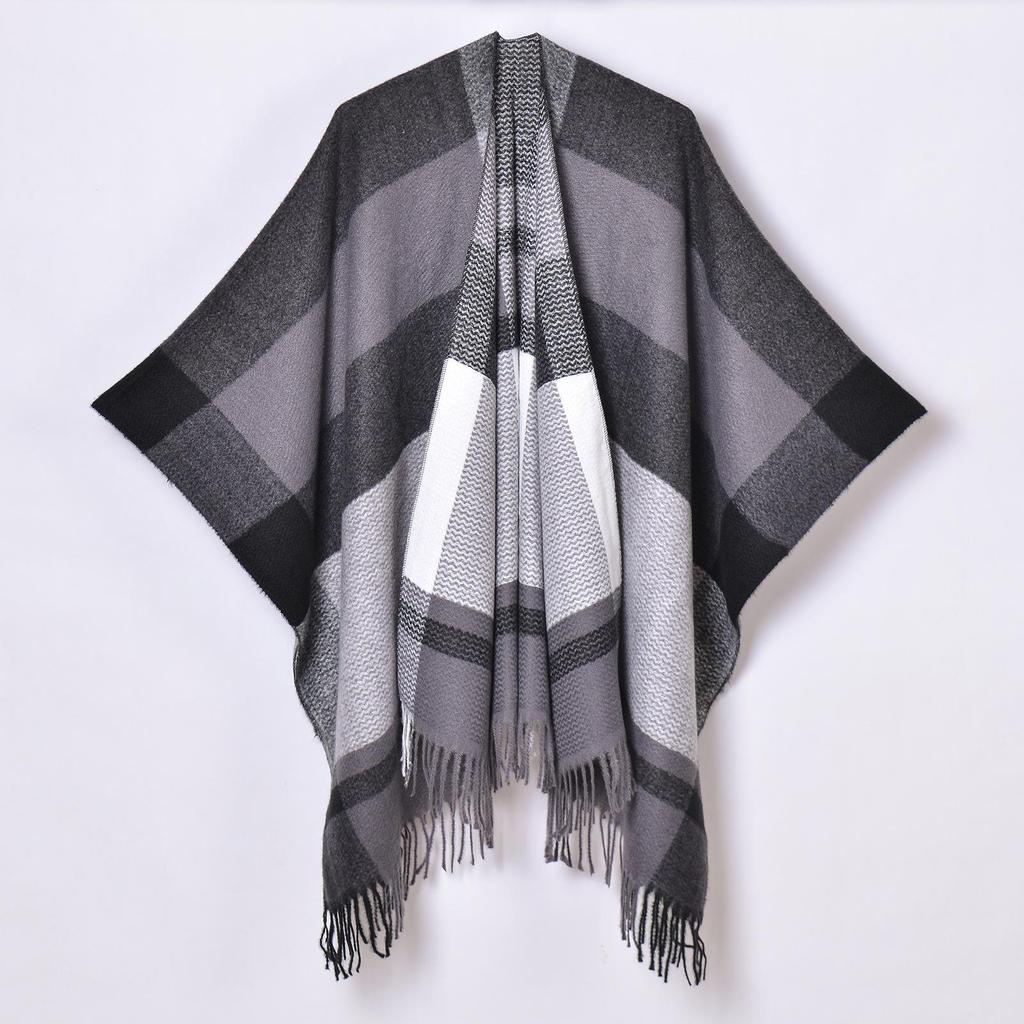 Women's Autumn/Winter Plaid Jacquard Tassel Shawl Scarf Cape