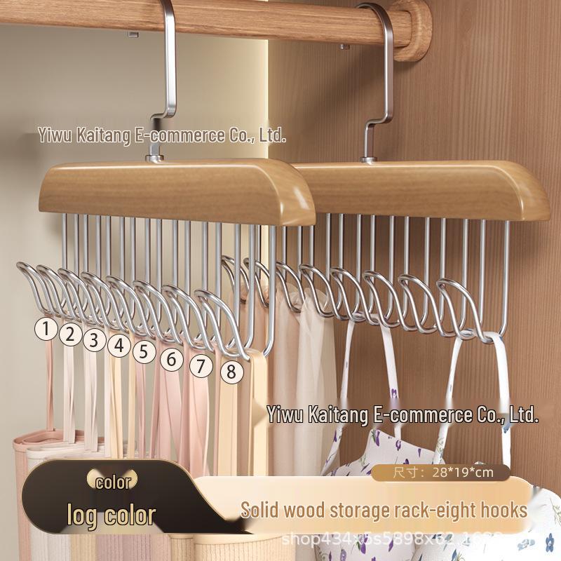 Multi-functional Solid Wood Hanger with 8 Hooks for Dresses and Accessories