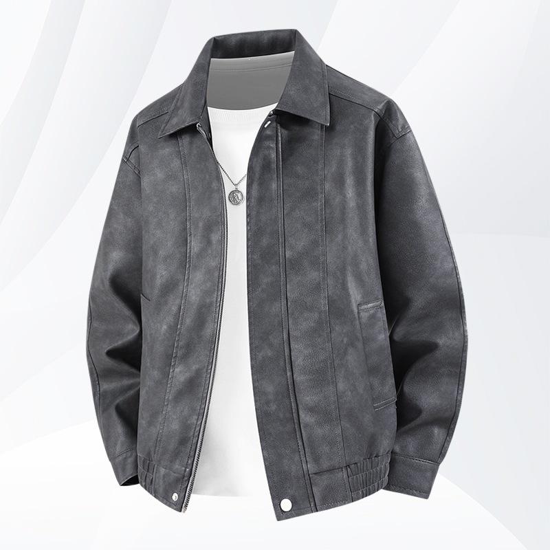 Large size jacket men's pu men's leather jacket men's suede fat man's lapel jacket men's wide leather jacket men's