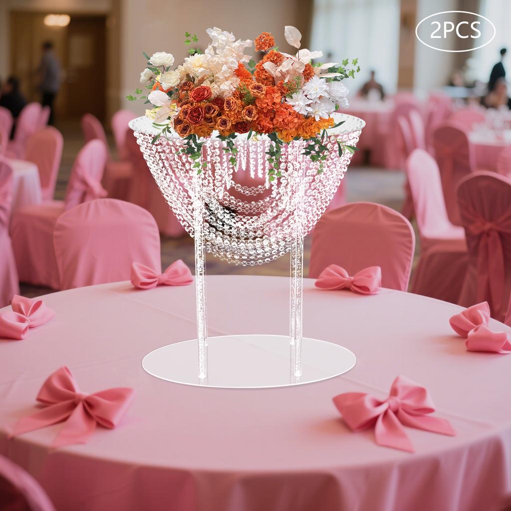2 Pack Freestanding Acrylic Crystal Flower Stands for Wedding, Party, Event Decor - Modern Clear Flower Arrangement Display Rack