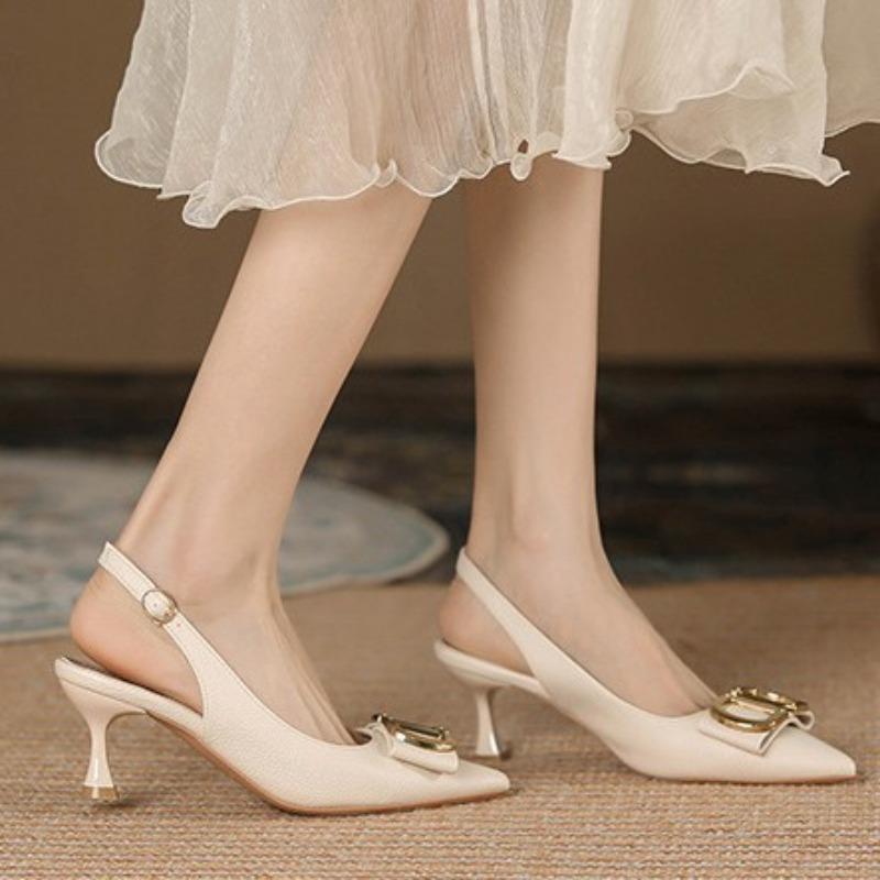 Girly temperament high heels women's new pointed thin heels black professional not tired feet soft leather shoes