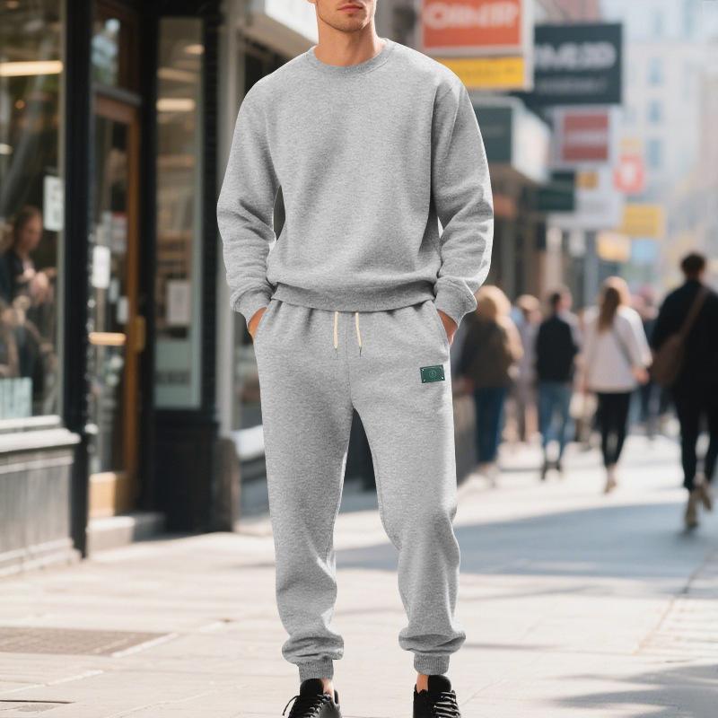 Herren-Sweatshirt und Hosen-Set im amerikanischen Stil für Herbst/Winter, locker geschnitten, thermisch gefüttert mit Fleece, minimalistisch, lässig, mit Rundhalsausschnitt