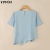 VONDA Women Casual Short Sleeve Solid Semi-Sheer Side Twisted Loose Blouse
