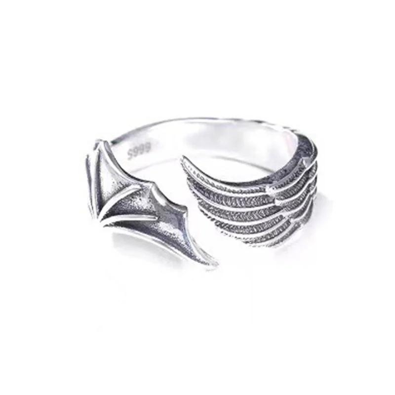 1 Pc/Pair New Vintage Angel Demon Wings Hip Hop Adjustable Couples Rings for Men Women Silver Color Retro Punk Style Jewelry
