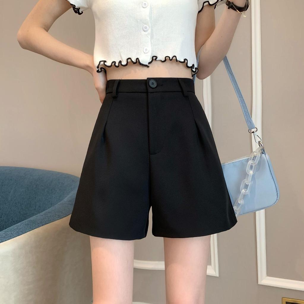 New Autumn High-Waist Slimming Pleated Wide-Leg Casual Suit Shorts for Women