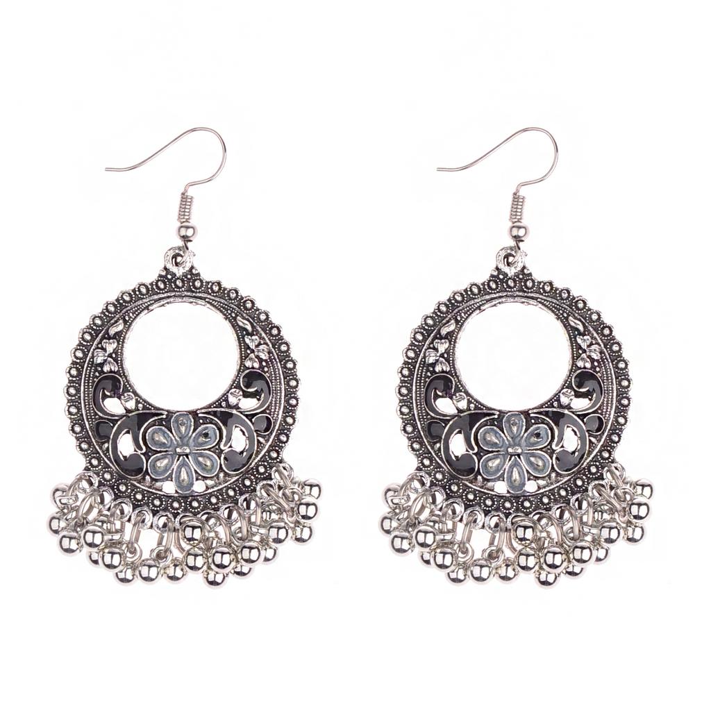 TopHanqi Indian Earring For Women Antique Ethnic Copper Color Small Bells WaterdropTassel Earrings Turkish Tribal Gypsy Zircon
