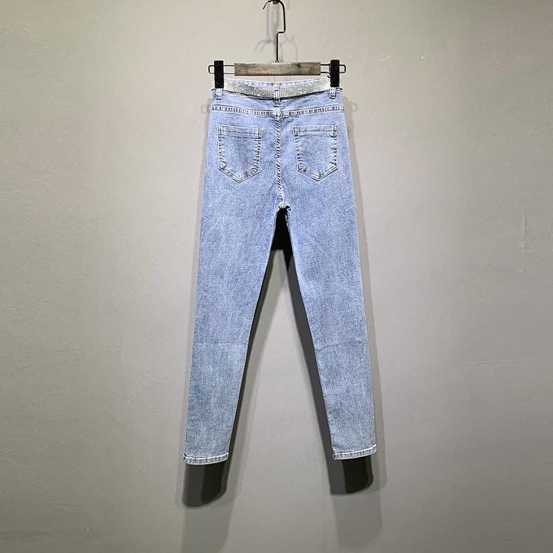 Pantaloni a matita in denim elasticizzato da donna Primavera Estate Skinny Stampa Diamante Jeans Skinny Pantaloni Casual Femminili