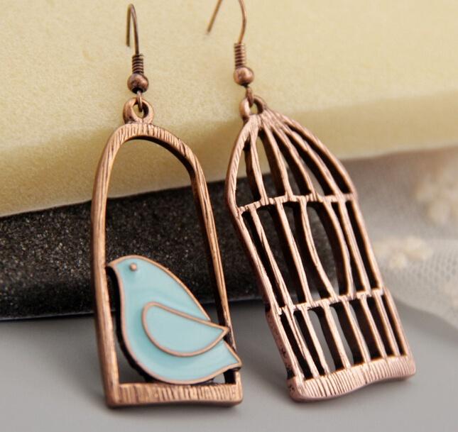 High Quality Bird Shape Earring Novelty Bird and Birdcage Shape Women Dangle Earrings