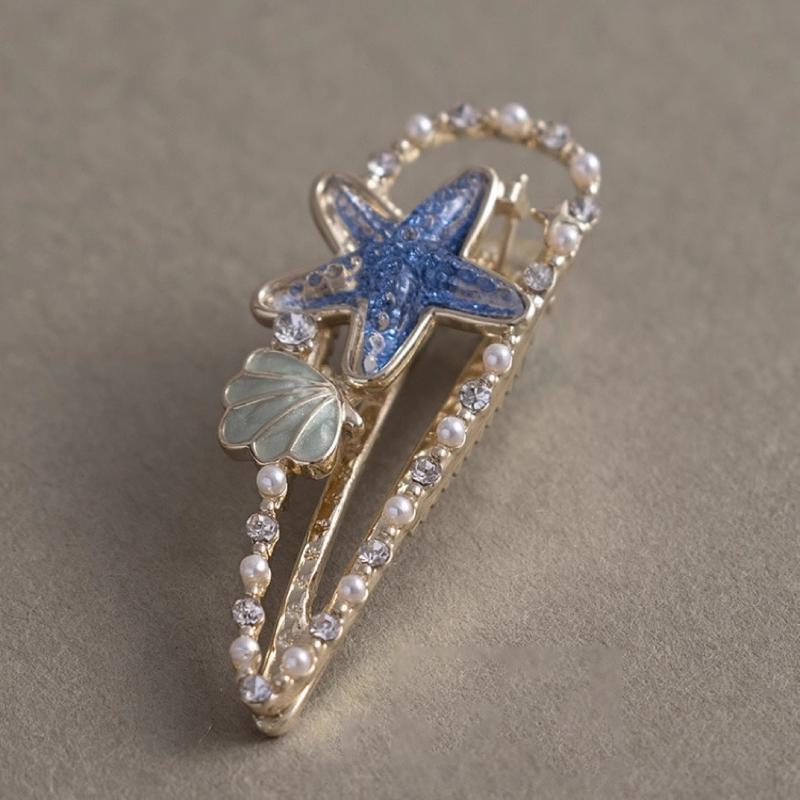 2Pcs Exquisite Starfish Shell Hair Clips Sweet Fairy Hairpin Side Bang Clips Duckbill Clip For Girls Versatile Hair Accessories