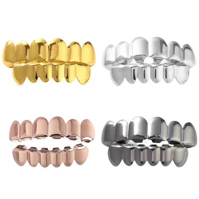 Grillz Hip Hop Brillants à 6 Dents en Cuivre Plaqué Or - Bijou de Dents d'Halloween Exagéré