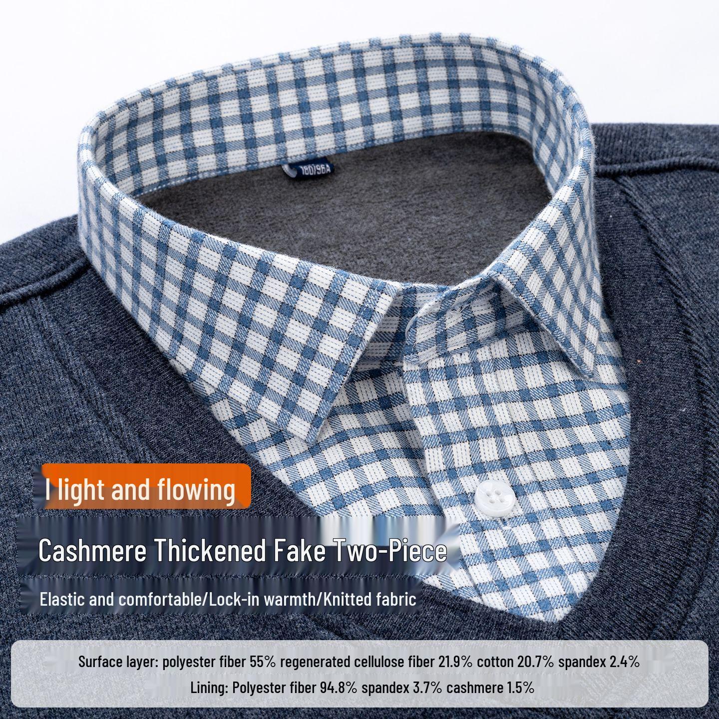 

Men s Winter Cashmere Sweater Shirt - Fleece-Lined, Thick, Long-Sleeve, Two-Piece Design 40/L