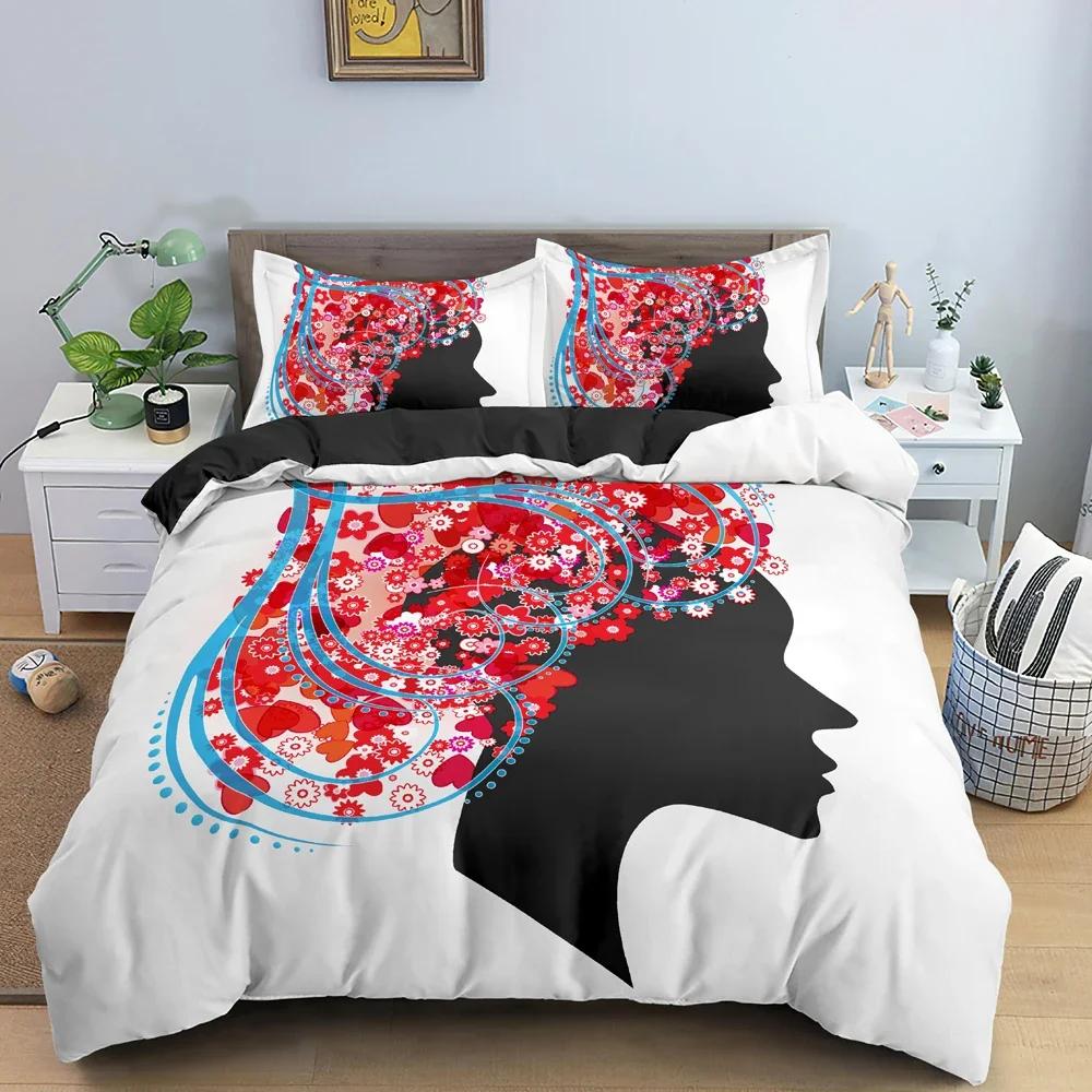 African Woman Duvet Cover Set 3D Cartoon Printed Bedding Set Pillowcase Bedroom Decor King Queen Twin Size Bedclothes 2/3PCS