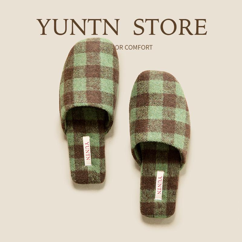 Women's Luxury Checkered Suede Fleece Slippers - Non-Slip Lightweight Tendon Sole