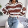 Long Sleeve Loose Knit Sweater for Women O Neck All Match Contrast Fall Winter S-L