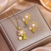 Top Luxury Gold Plated Copper Pendant Necklaces Earrings For Women Trendy Fashion Female Jewelry Set Girls Clavicle Chain