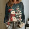 Women's Fashion Round Neck Long Sleeve Christmas Print Casual Pullover Sweater Top