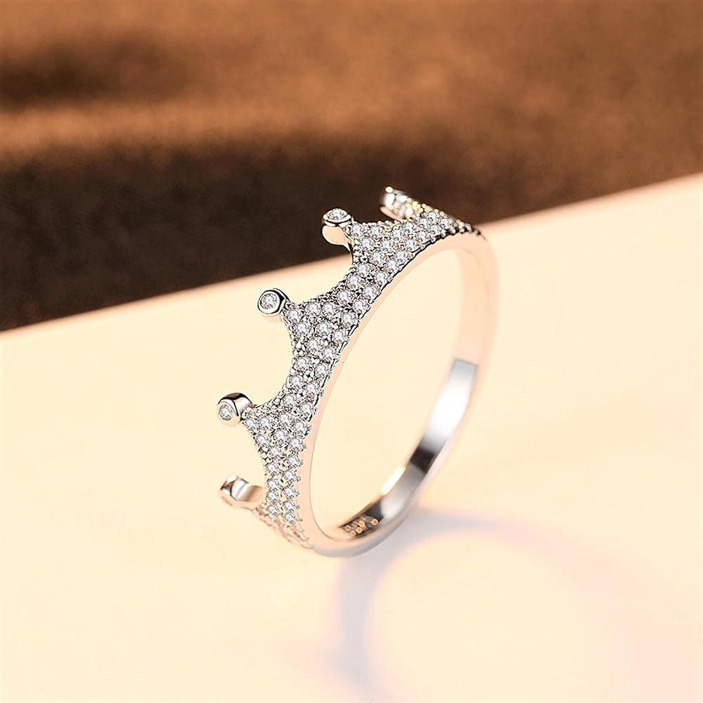 European and American S925 Sterling Silver Ring Women's Versatile Retro High-end Full Diamond Crown Court Ring