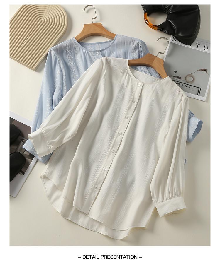 French Round Neck Seven Quarter Sleeved Shirt for Women, 2026 Spring Fashion, Loose and Versatile Commuting Shirt