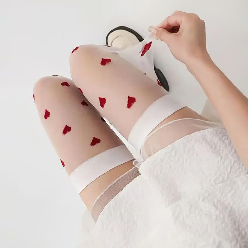1 Pair Date Look Party Over-the-Knee Socks Valentine's Day Red Heart Pattern Cute One Size Sexy Black/White